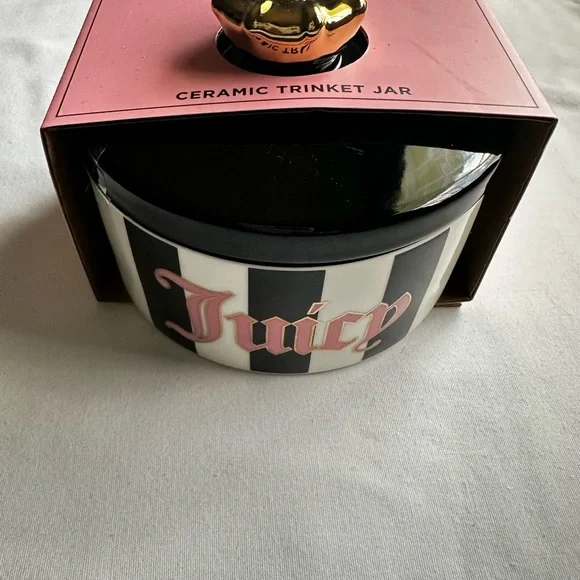 Juicy Couture Black Trinket Jar with Pink Label and Gold Knob - Picture 1 of 4
